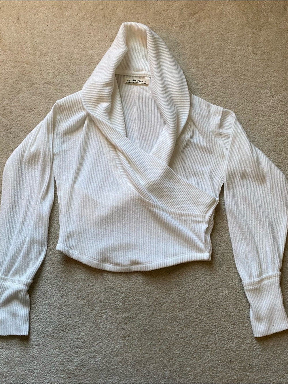 Free People We The Free Sweater Cowl Neck Crop Lightweight XS X-Small Ivory